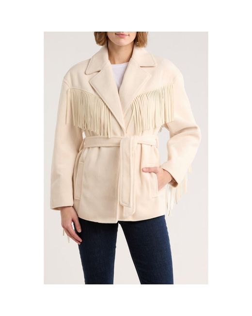 Blank NYC Natural Belted Fringe Trim Coat