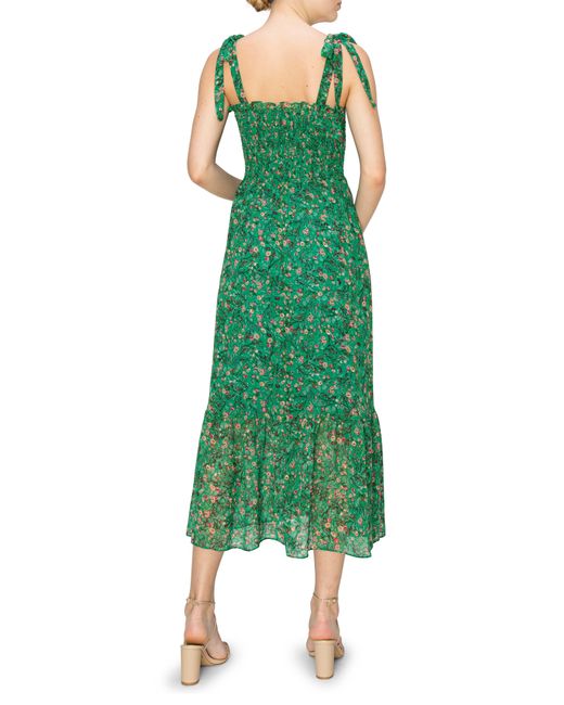 MELLODAY Green Smocked Tie Strap Midi Dress