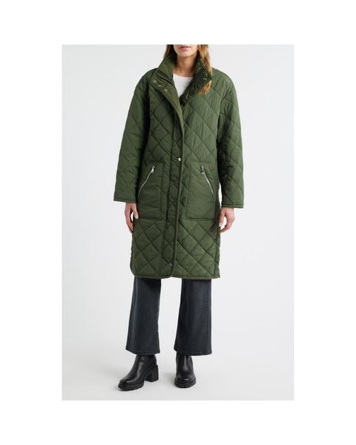 Bernardo Green Quilted Long Coat