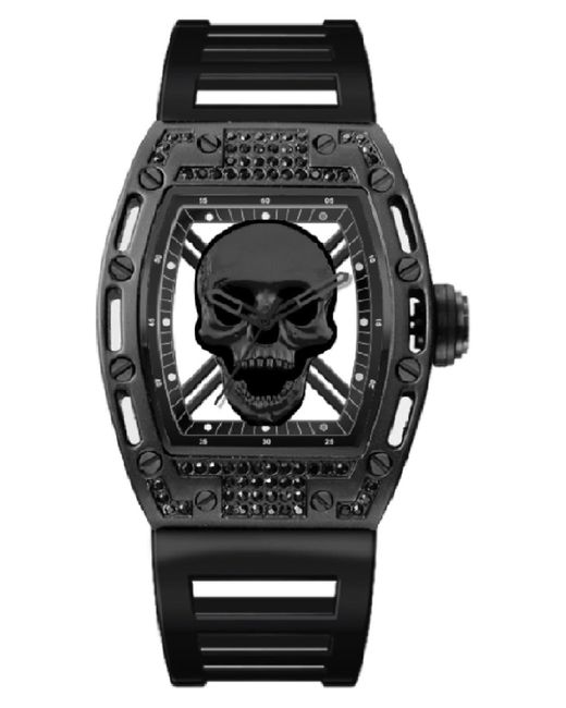 Ed Hardy Black X Crystal Skull Plastic Strap Watch for men