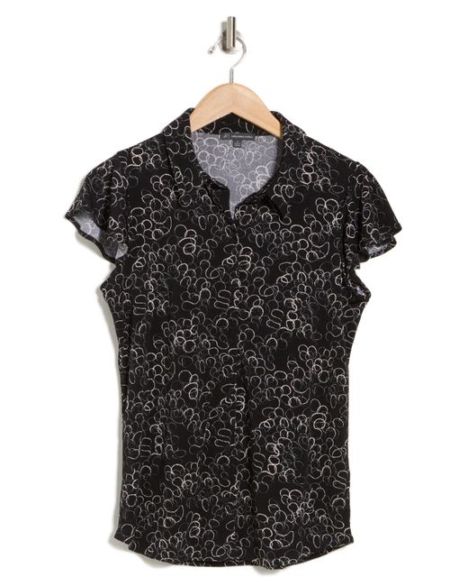 Adrianna Papell Black Flutter Sleeve Button-up Shirt