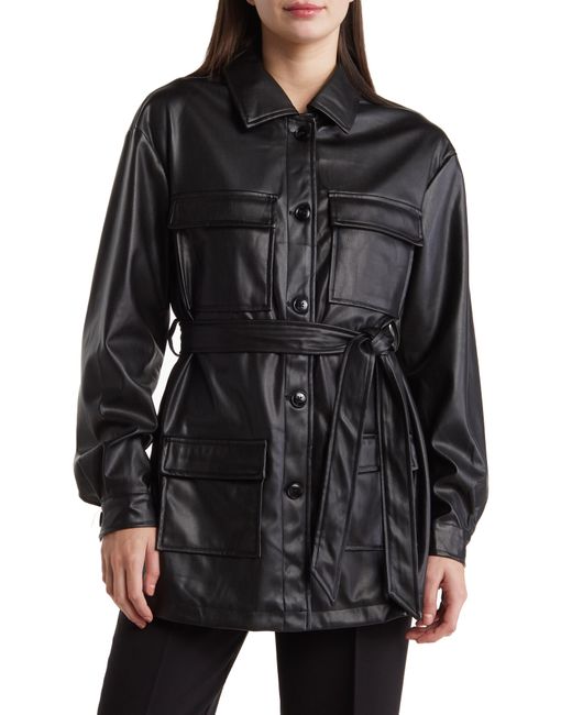 Vigoss Black Faux Leather Belted Jacket