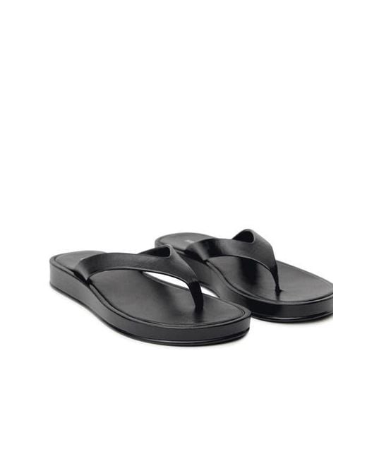 Mango Black Leather Platform Wedge Flip Flop