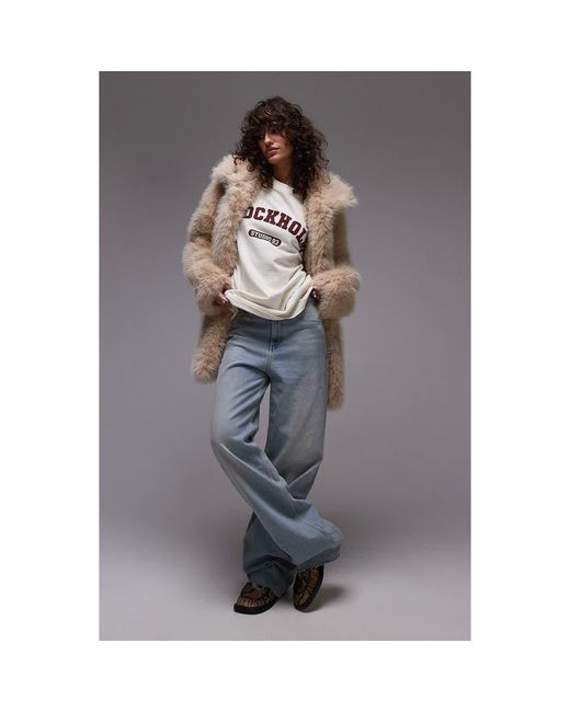 TOPSHOP Gray Faux Fur Coat