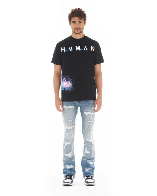 HVMAN Blue Mars Ripped Bootcut Jeans for men