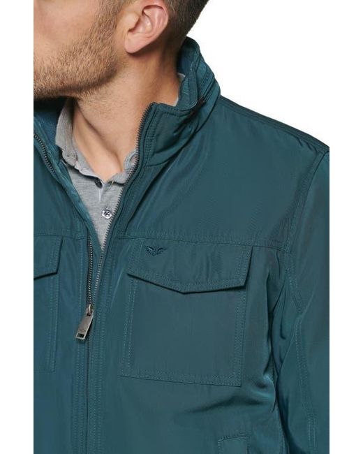 Dockers Blue Quilted Bomber Jacket with Packable Hood for men