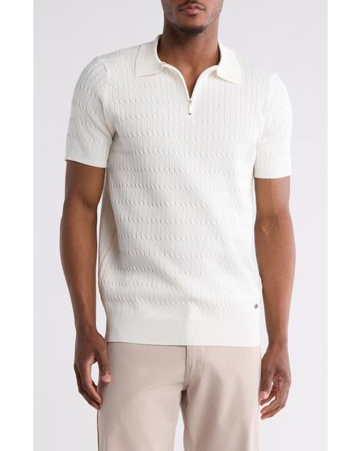 T.R. Premium White Textured Sweater Knit Zip Polo for men