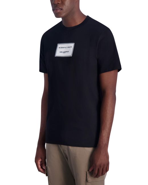 Karl Lagerfeld Blue Latitude Longitude Cotton Graphic T-shirt for men