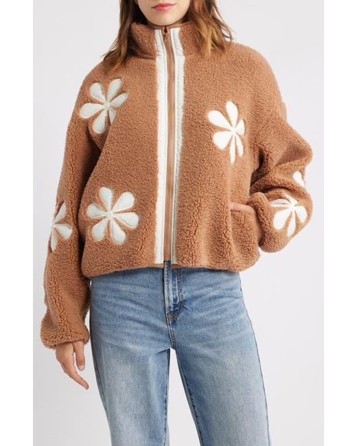 Thread & Supply Blue Flower Patch Faux Shearling Jacket