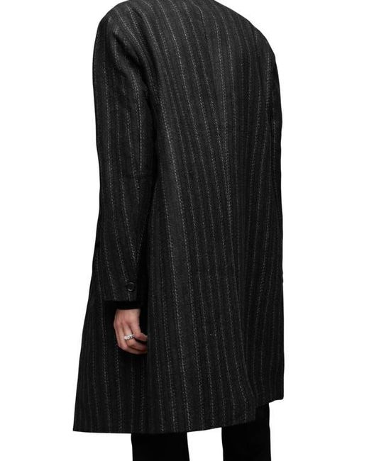AllSaints Black Lovell Stripe Double Breasted Longline Wool & Cashmere Blend Coat for men