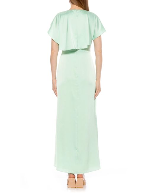 Alexia Admor Green Danica Capelet Sleeve Satin Maxi Dress
