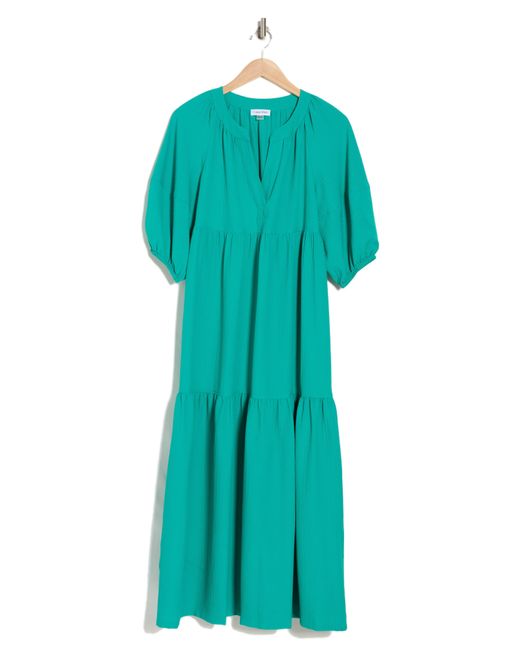 Calvin Klein Green Gauze Puff Sleeve Maxi Dress