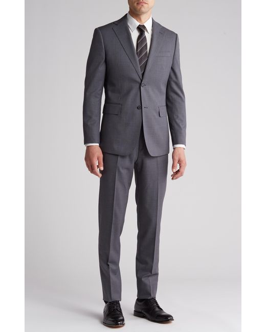 English Laundry Gray Plaid Trim Fit Wool Blend Two-piece Suit for men