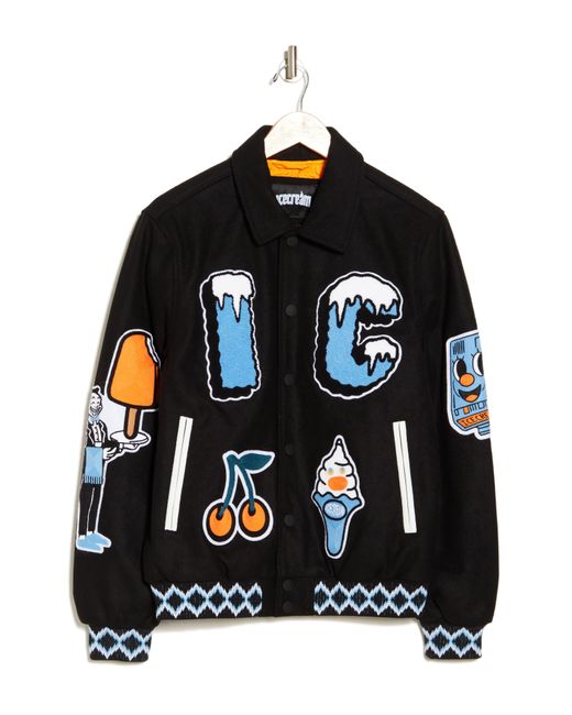 ICECREAM Black Eugene Wool Blend Varsity Jacket for men