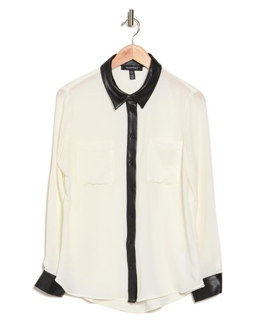 Ellen Tracy White Faux Leather Trim Button-up Shirt In Marshmallow At Nordstrom Rack