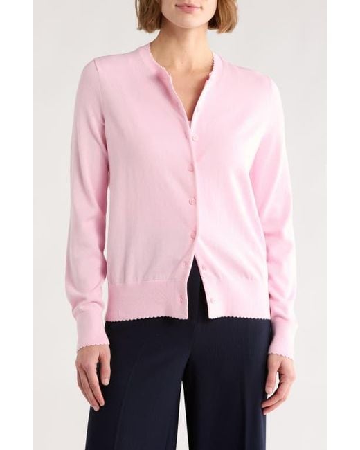 Brooks Brothers Pink Scalloped Cotton Cardigan