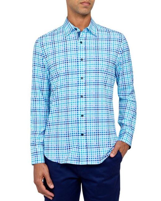 Con.struct Blue Plaid Print Slim Fit Button-Up Shirt for men