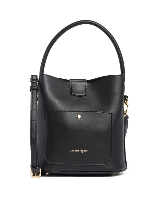 Nanette Lepore Black Convertible Leather Bucket Crossbody Bag