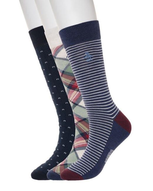 Original Penguin Blue Smithson Plaid Assorted 3-Pack Crew Socks for men