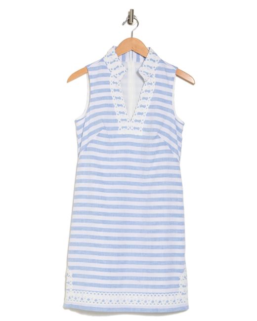 Eliza J White Stripe Sleeveless Linen & Cotton Shift Dress