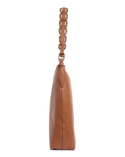 Sam Edelman Brown Bay Chain Link Pebbled Leather Hobo Bag