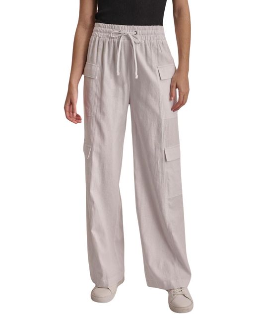 DKNY White Linen Blend Drawstring Cargo Pants