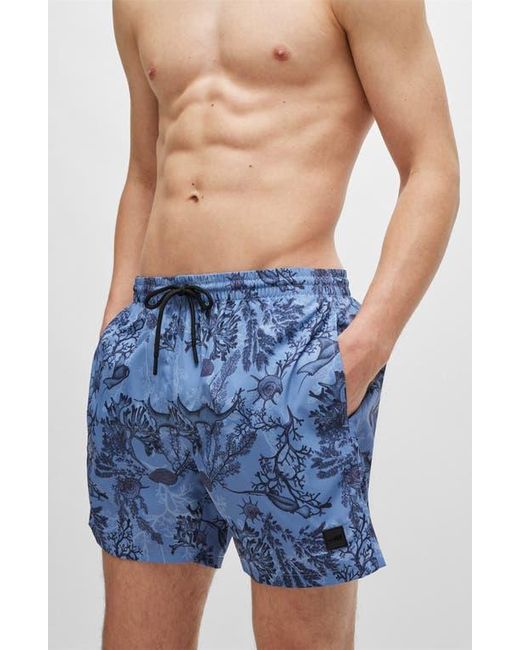 Boss Blue Reel Abstract Swim Trunks for men