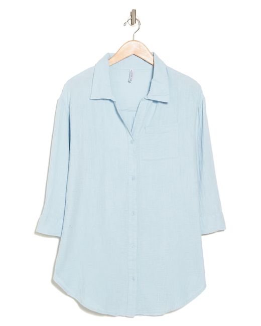 Boho Me Blue Three Quarter Sleeve Cotton Gauze Button-up Shirt