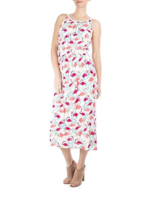 Nina leonard scoop neck print dress online