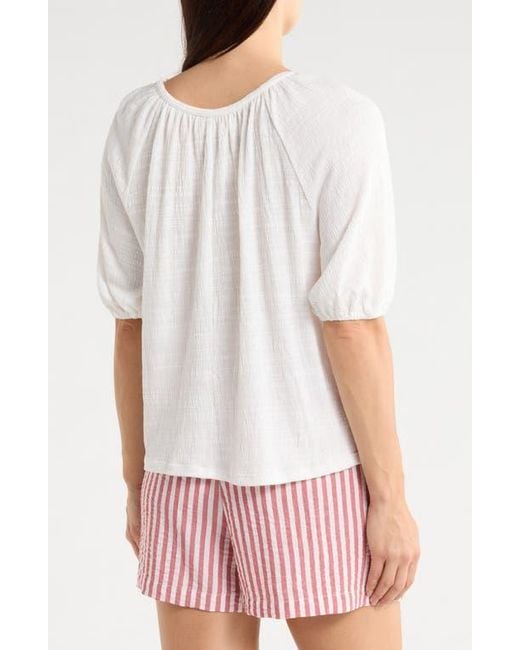 Max Studio White Split Neck Puff Sleeve Top