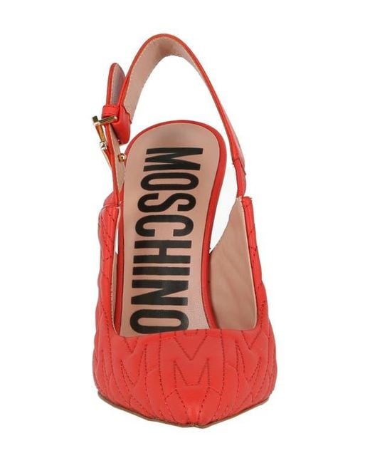 Moschino Red Quilted Logo Slingback Pumps