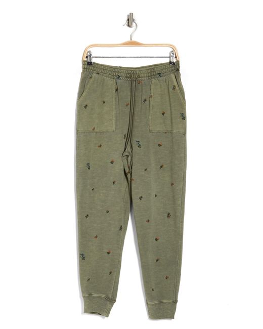Lucky Brand Green Floral Embroidered French Terry Joggers
