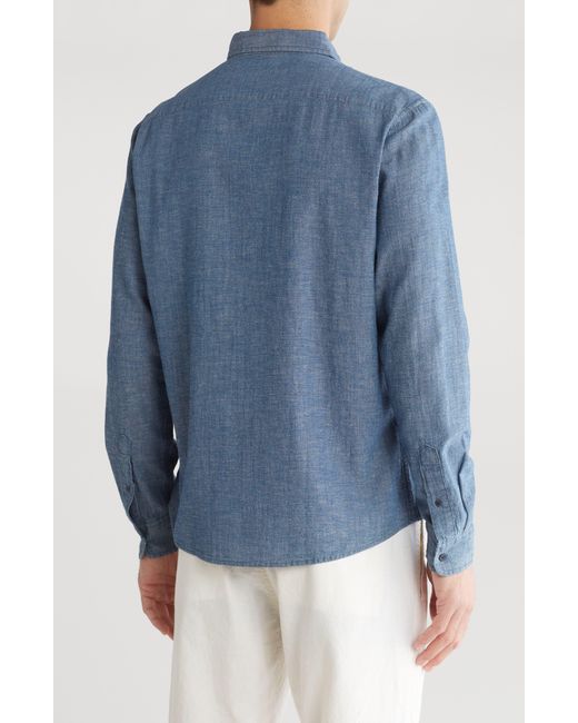 Tailor Vintage Blue Indigo Cotton & Linen Button-up Shirt for men
