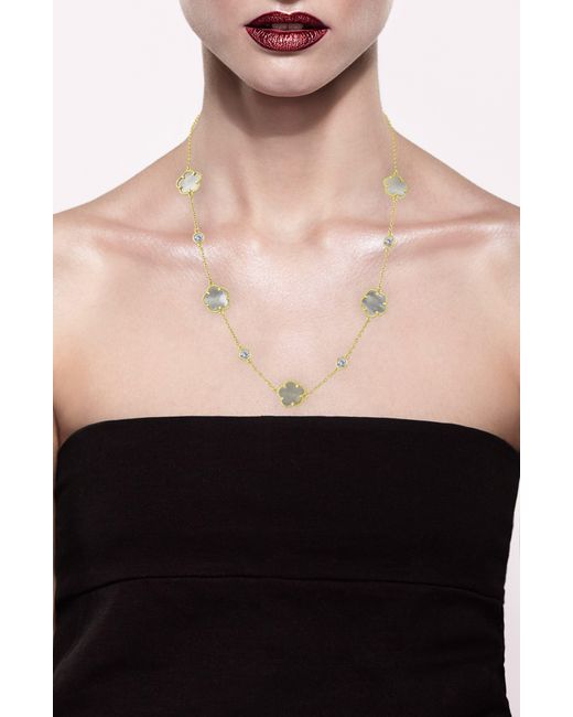 CZ by Kenneth Jay Lane Metallic Clover Station Necklace