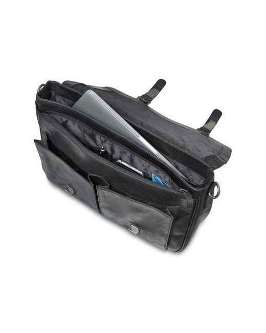 Mancini Black Flap Leather Briefcase for men
