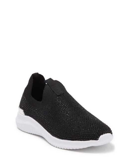 Anne Klein Black Rhinestone Embellished Knit Slip-On Sneakers
