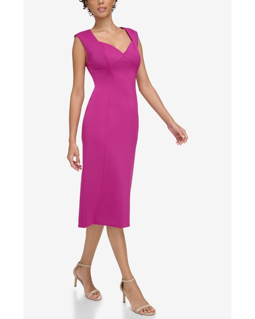 Calvin Klein Seamed Scuba Midi Dress in Pink | Lyst