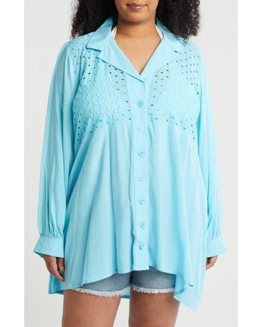 Boho Me Blue Eyelet Button-Up Shirt