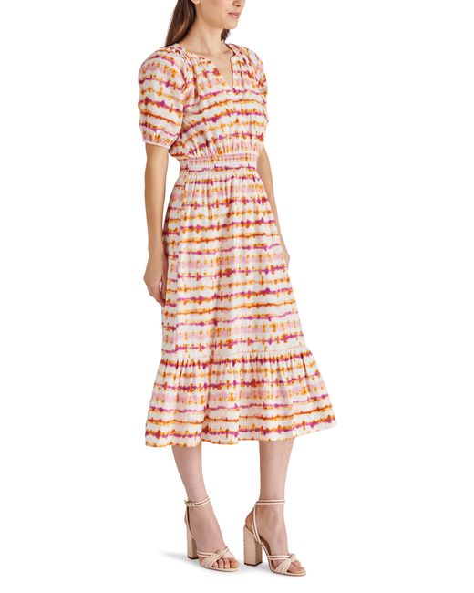Steve Madden Multicolor Hannah Stripe Short Sleeve Cotton Midi Dress