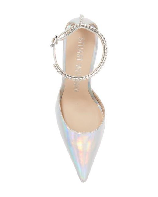 Stuart Weitzman White Glam 100 Strap Pump