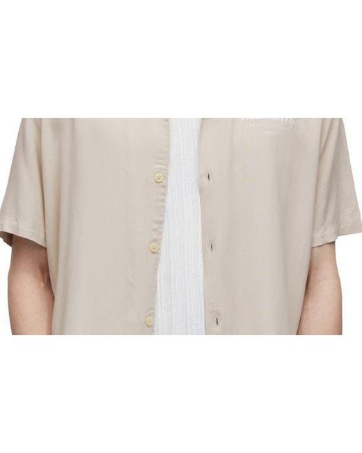 AllSaints Gray Underground Logo Short Sleeve Camp Shirt for men