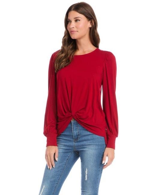 Karen Kane Red Twist Front Long Sleeve Top