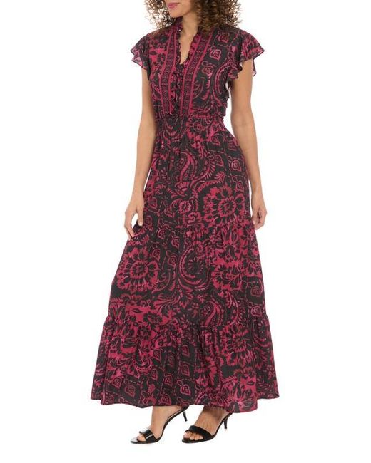 London Times Purple Ruffle Flutter Sleeve Tiered Maxi Dress