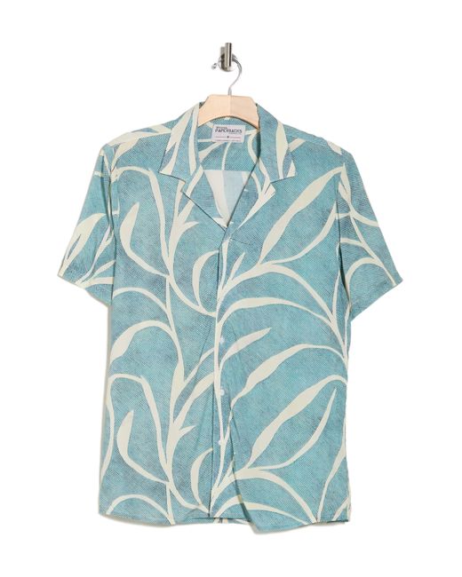 Original Paperbacks Blue Tropical Leaf Print Camp Shirt for men