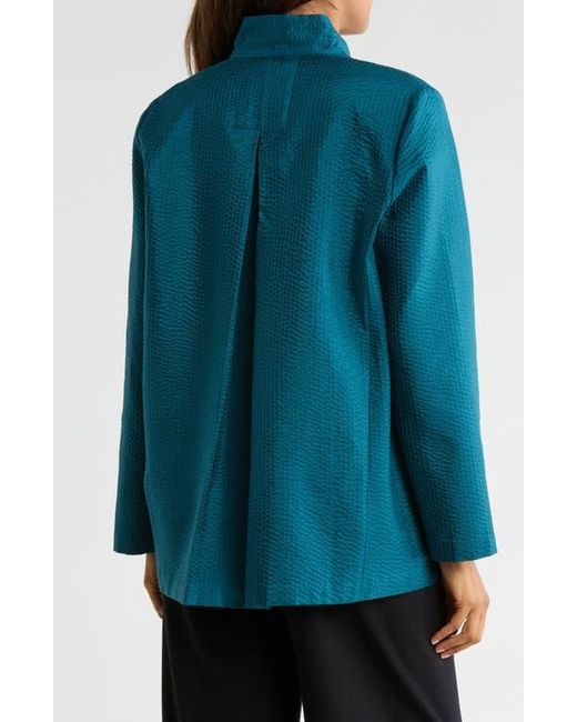 Eileen Fisher Blue Textured Silk Open Front Jacket