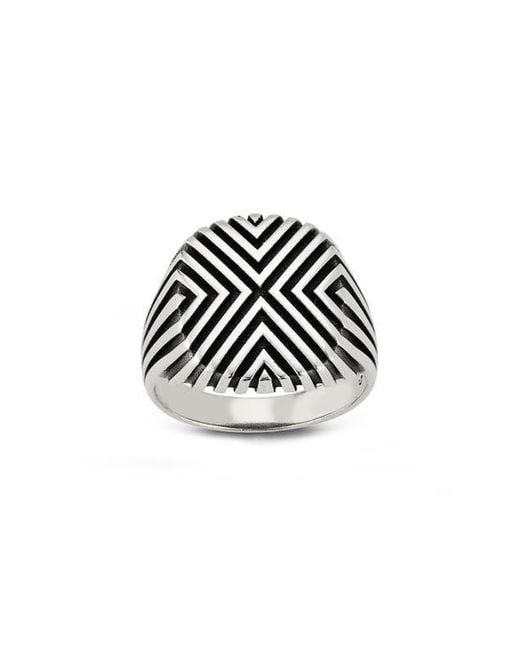 YIELD OF MEN Metallic 'X' Textured Signet Ring for men