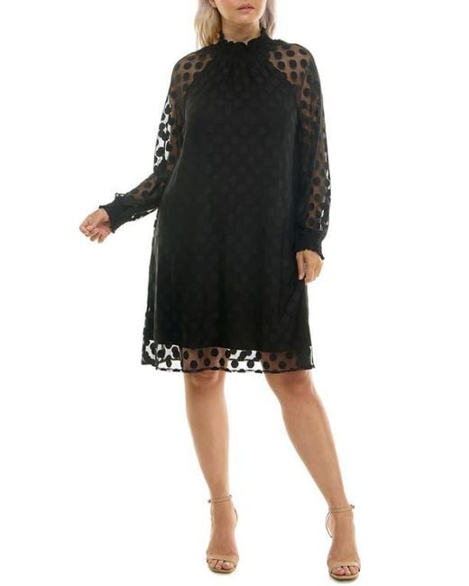 Nina Leonard Mock Neck Long Sleeve Trapeze Dress in Black | Lyst