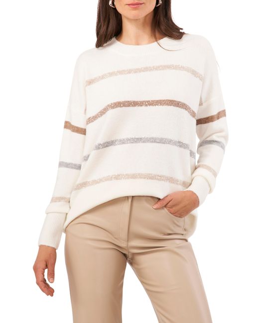 Vince Camuto White Sequin Stripe Sweater