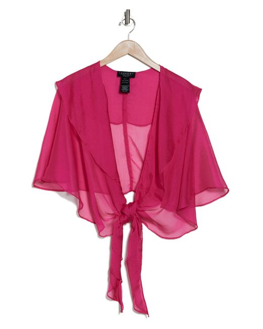 Laundry by Shelli Segal Pink Double Ruffle Tie Front Wrap Top