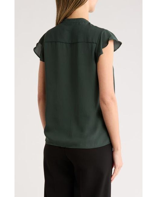 Tahari Green Ruffle Short Sleeve Button-Up Top